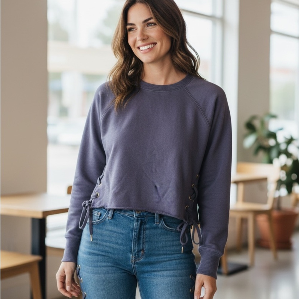 Aerie women’s Lace-Up Pullover Sweatshirt - Navy blue